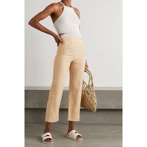 Reformation Pale Beige Pinstripe Cropped Wide-Leg Pants